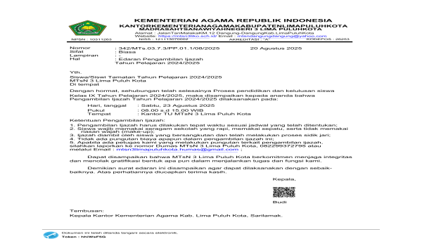 Pengambilan Ijazah  Tahun Pelajara